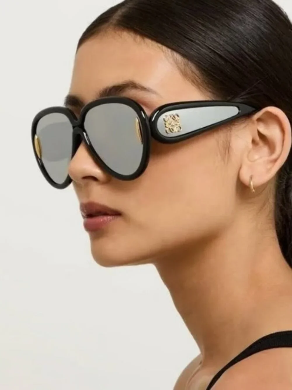 Loewe X PAULA'S IBIZA Men Sunglasses Black Silver Mirror Wave Pilot LW40132I 01C